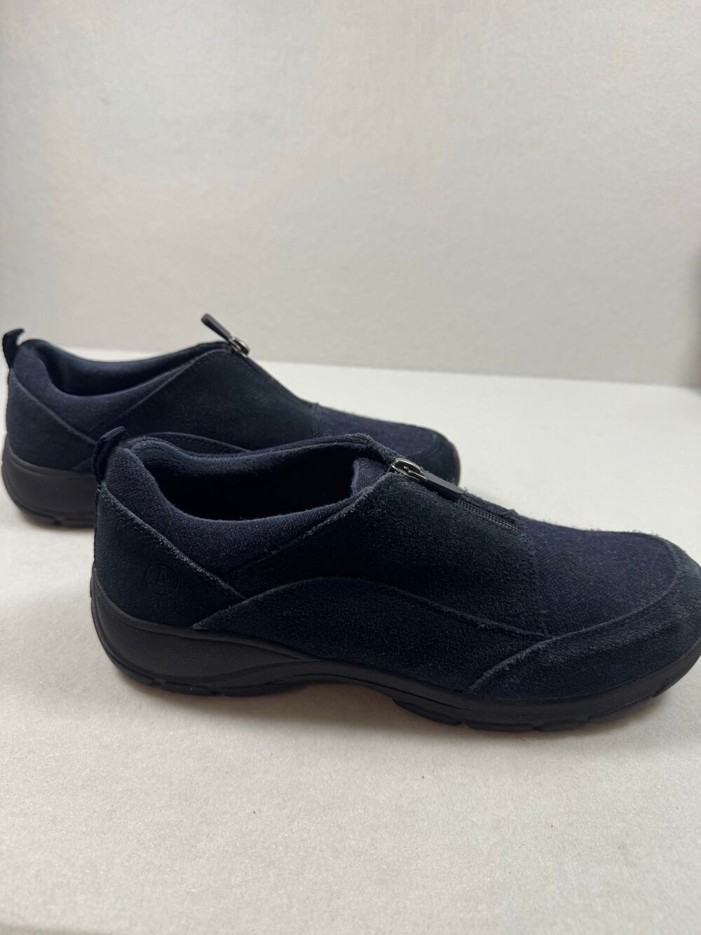 Lands' End Women's All-Weather Insulted Suede Front-Zip Moc Shoe Navy Blue 11B